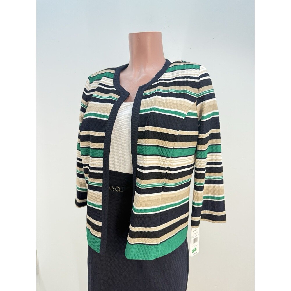 NEW Studio One New York 2PC Dress Jacket Black Green Cream Size 10 Career Set - Picture 2 of 16